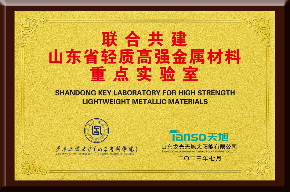 Longguang Tianxu and Qilu University of Technology (Shandong Academy of Sciences) jointly established the Key Laboratory of Lightweight High-Strength Metallic Materials